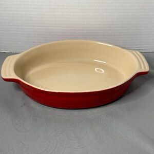Le Creuset Oval Baking Gratin Casserole Dish Red and Cream Ceramic Stoneware